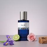 Grey Silk by Aromara on a pale dove grey to mauve grey background with iris flowers, bergamot, a pink rose and cedar wood. 35% Extrait, inspired by BDK Parfums Gris Charnel Extrait.