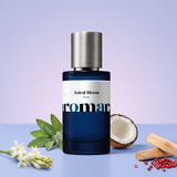 Astral Bloom by Aromara on a pale lilac to periwinkle blue background with tuberose, sage, coconut, sandalwood and pink peppercorns. 35% Extrait, inspired by Maison Crivelli Tubereuse Astrale.
