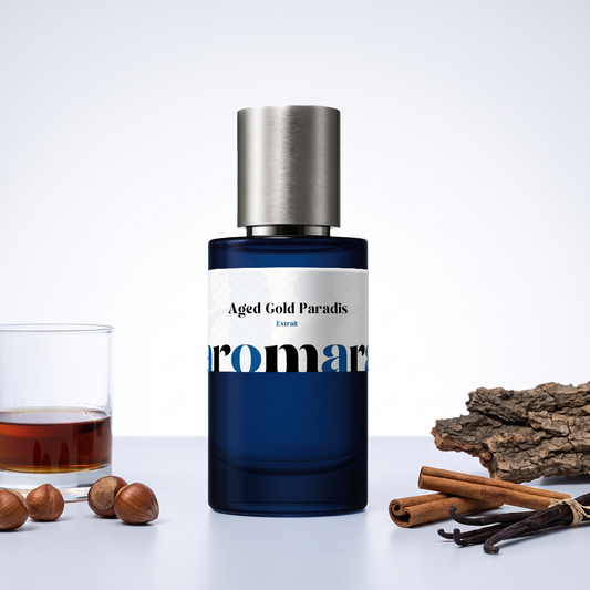 Aged Gold Paradis 35% Extrait perfume by Aromara, inspired by Kilian Angel's Share Paradis. Cognac, cinnamon, oak, hazelnut, vanilla. UK-made dupe, 7+ hour wear.