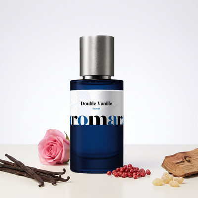 Double Vanille 35% Extrait perfume by Aromara, inspired by Guerlain Spiritueuse Double Vanille. Pink pepper, incense, rose, cedar, vanilla, benzoin. UK-made dupe, 7+ hour wear.