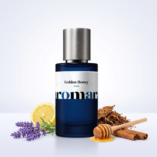 Golden Honey 35% Extrait perfume by Aromara, inspired by Xerjoff Naxos. Lavender, lemon, honey, cinnamon, tobacco. UK-made dupe, 7+ hour wear.