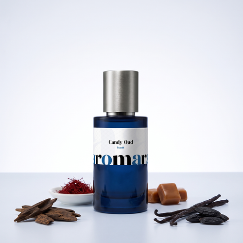 Candy Oud 35% Extrait perfume by Aromara, inspired by Born to Stand Out Candy Oud. Saffron, caramel, oud, vanilla, tonka bean. UK-made dupe, 7+ hour wear.