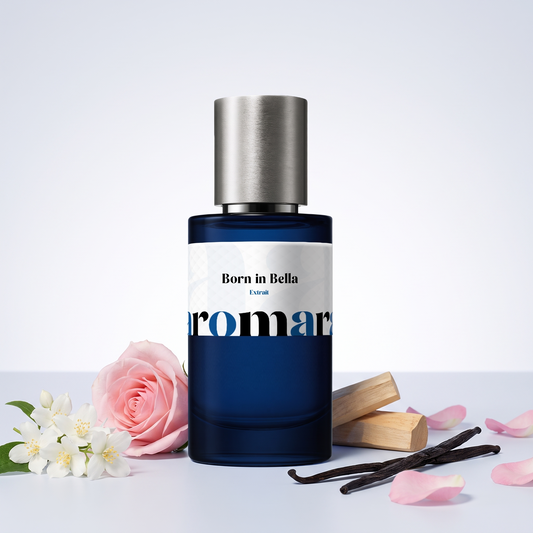Born in Bella 35% Extrait perfume by Aromara, inspired by Valentino Born in Roma. Jasmine, rose, vanilla, sandalwood, white musk. UK-made dupe, 7+ hour wear.