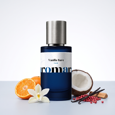 Vanilla Bare 35% Extrait perfume by Aromara, inspired by Phlur Vanilla Skin. Mandarin, pink pepper, vanilla orchid, coconut milk, sandalwood. UK-made dupe, 7+ hour wear.