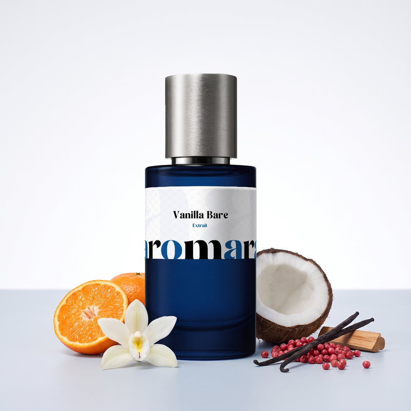 Vanilla Bare 35% Extrait perfume by Aromara, inspired by Phlur Vanilla Skin. Mandarin, pink pepper, vanilla orchid, coconut milk, sandalwood. UK-made dupe, 7+ hour wear.