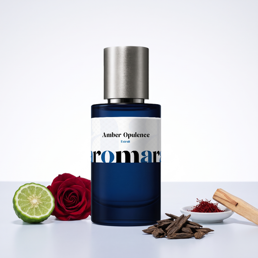 Amber Opulence 35% Extrait perfume by Aromara, inspired by Roja Amber Aoud. Bergamot, rose, oud, saffron, sandalwood. UK-made dupe, 7+ hour wear.
