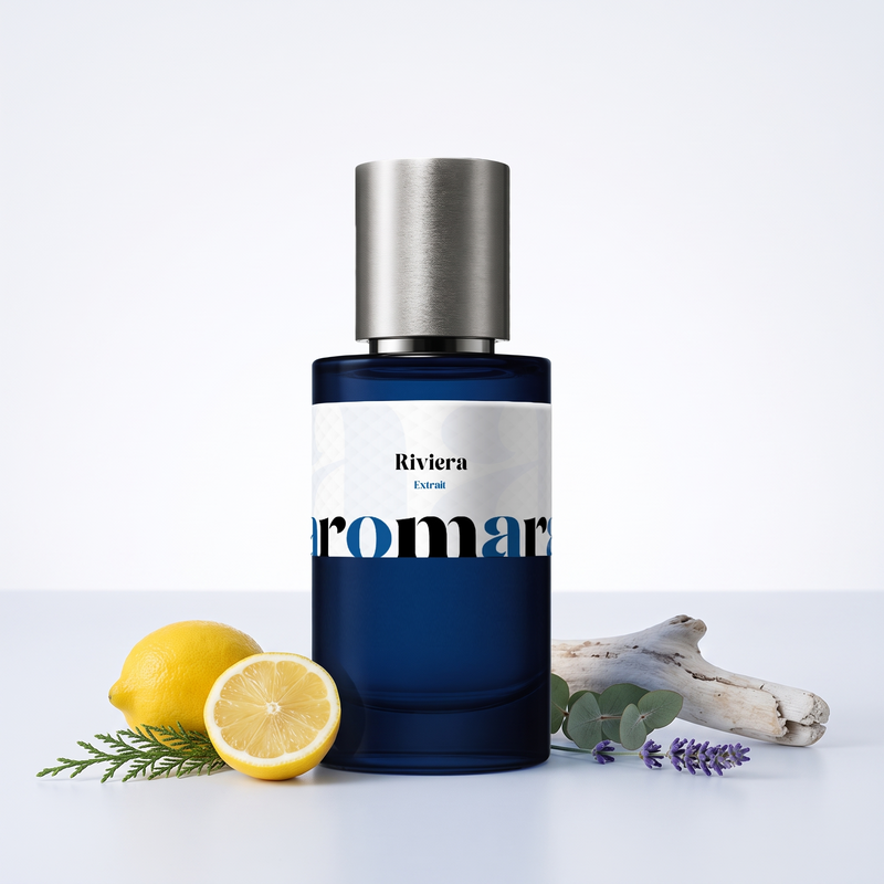 Riviera 35% Extrait perfume by Aromara, inspired by Tom Ford Costa Azzurra. Lemon, cypress, lavender, driftwood, eucalyptus. UK-made dupe, 7+ hour wear.