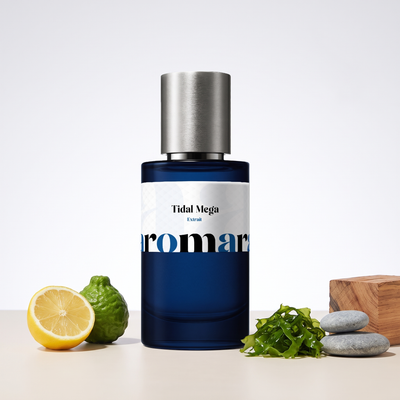 Tidal Mega 35% Extrait perfume by Aromara, inspired by Orto Parisi Megamare. Lemon, bergamot, seaweed, ambroxan, cedar. UK-made dupe, 7+ hour wear.