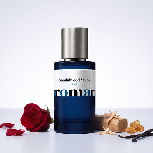 Sandalwood Major 35% Extrait perfume by Aromara, inspired by Serge Lutens Santal Majuscule. Rose, sandalwood, amber, vanilla, musk. UK-made dupe, 7+ hour wear.