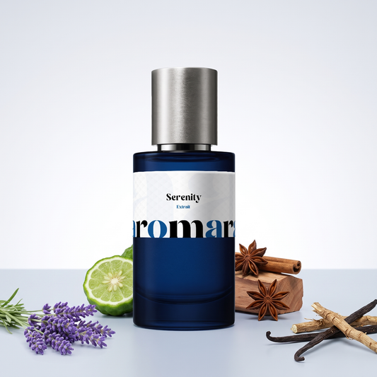 Serenity 35% Extrait perfume by Aromara, inspired by Initio Rehab. Lavender, bergamot, cedarwood, spices, vetiver, vanilla. UK-made dupe, 7+ hour wear.