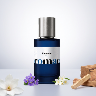 Phantom 35% Extrait perfume by Aromara, inspired by Byredo Mojave Ghost. Ambrette, jasmine, magnolia, violet, sandalwood. UK-made dupe, 7+ hour wear.
