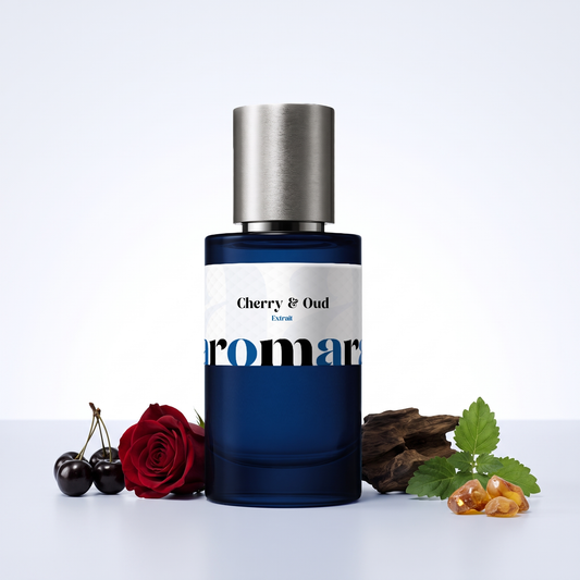 Cherry & Oud 35% Extrait perfume by Aromara, inspired by Guerlain Cherry Oud. Black cherry, rose, oud, patchouli, amber. UK-made dupe, 7+ hour wear.
