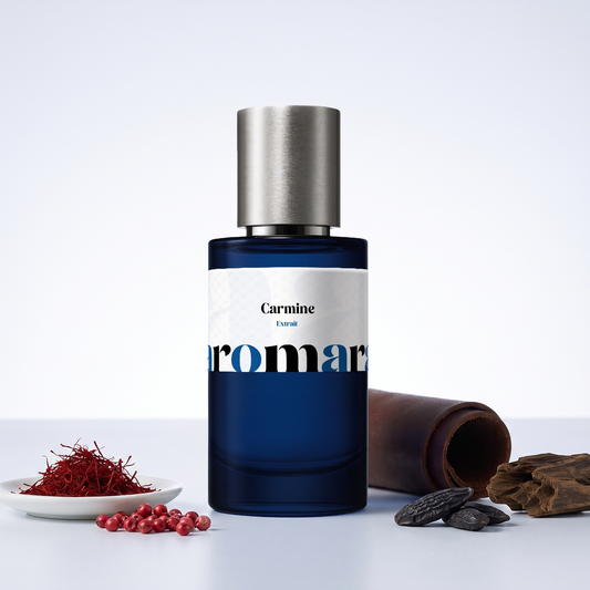 Carmine 35% Extrait perfume by Aromara, inspired by Born to Stand Out Drunk Saffron. Saffron, pink pepper, leather, oud, tonka. UK-made dupe, 7+ hour wear.