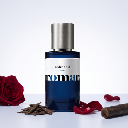 Caden Oud 35% Extrait perfume by Aromara, inspired by Oman Luxury Caden. Oud, rose, amber, dark musk. UK-made dupe, 7+ hour wear.