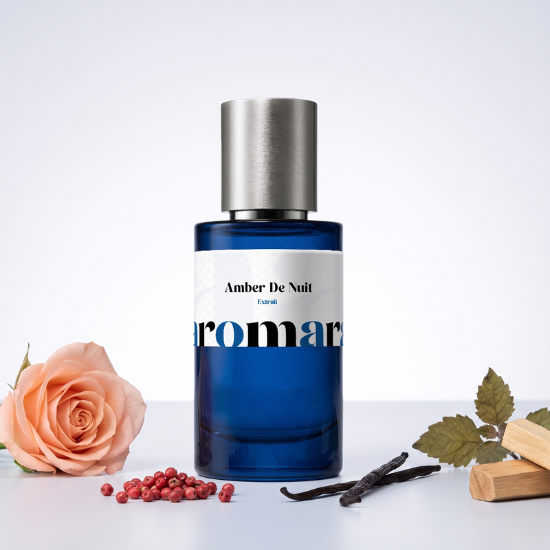 Amber De Nuit 35% Extrait perfume by Aromara, inspired by Dior Ambre Nuit. Pink pepper, rose, amber, patchouli, vanilla. UK-made dupe, 7+ hour wear.