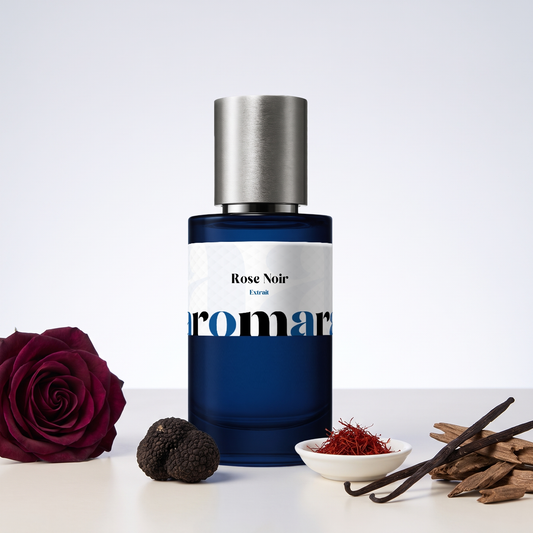 Rose Noir 35% Extrait perfume by Aromara, inspired by Tom Ford Noir de Noir. Saffron, black rose, truffle, vanilla, oud. UK-made dupe, 7+ hour wear.