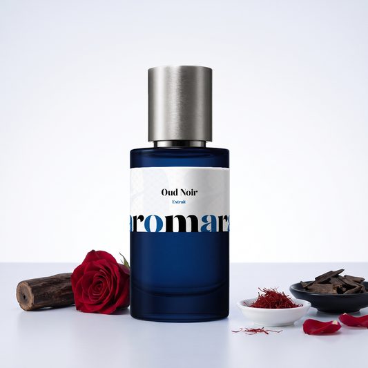Oud Noir 35% Extrait perfume by Aromara, inspired by Maison Francis Kurkdjian Oud. Saffron, rose, oud, amber, dark musk. UK-made dupe, 7+ hour wear.