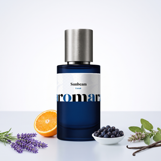 Sunbeam 35% Extrait perfume by Aromara, inspired by Amouage Sunshine Man. Orange brandy, lavender, clary sage, juniper, vanilla. UK-made dupe, 7+ hour wear.