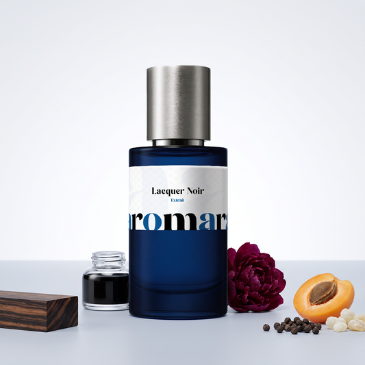 Lacquer Noir 35% Extrait perfume by Aromara, inspired by Tom Ford Black Lacquer. Ink, black pepper, apricot, dark peony, olibanum. UK-made dupe, 7+ hour wear.