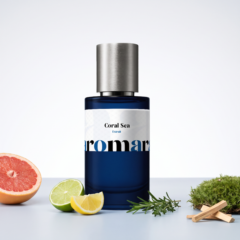 Coral Sea Extrait perfume by Aromara (up to 35%), inspired by Roja Oceania. Grapefruit, lime, lemon, rosemary, moss, sandalwood. UK-made dupe.