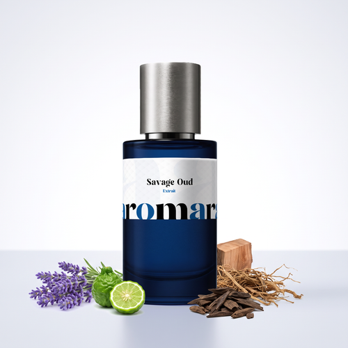 Savage Oud 35% Extrait perfume by Aromara, inspired by Dior Sauvage Extrait. Lavender, bergamot, oud, patchouli, vetiver, cedarwood. UK-made dupe, 7+ hour wear.