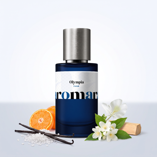 Olympia 35% Extrait perfume by Aromara, inspired by Paco Rabanne Olympea. Mandarin, water jasmine, ginger lily, salted vanilla, sandalwood. UK-made dupe, 7+ hour wear.