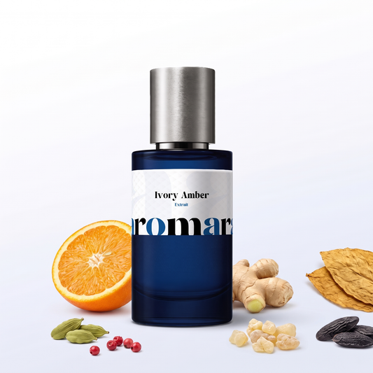 Ivory Amber 35% Extrait perfume by Aromara, inspired by Clive Christian Blonde Amber. Rum, bitter orange, pink pepper, blonde tobacco, tonka bean. UK-made dupe, 7+ hour wear.
