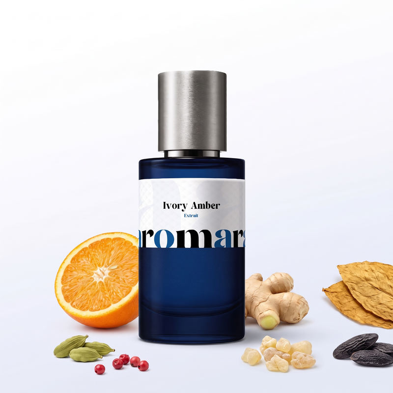 Ivory Amber 35% Extrait perfume by Aromara, inspired by Clive Christian Blonde Amber. Rum, bitter orange, pink pepper, blonde tobacco, tonka bean. UK-made dupe, 7+ hour wear.