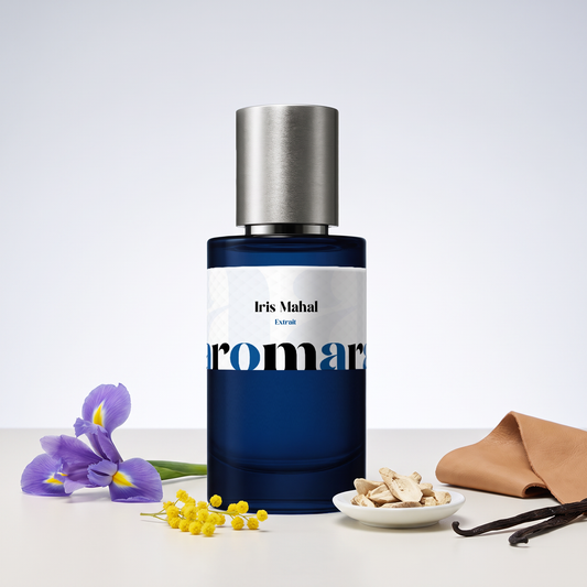 Iris Mahal 35% Extrait perfume by Aromara, inspired by Iris Malikhân by Maison Crivelli. Iris, mimosa, orris, vanilla and leather. Made in the UK. 7+ hours, guaranteed.