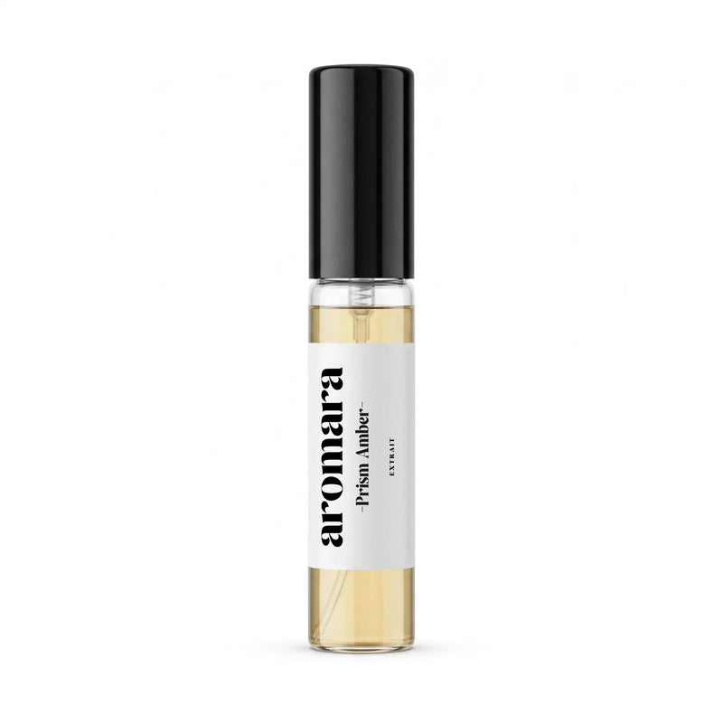 Prism Amber 5ml Extrait sample spray by Aromara, clear glass vial, 35% Extrait perfume