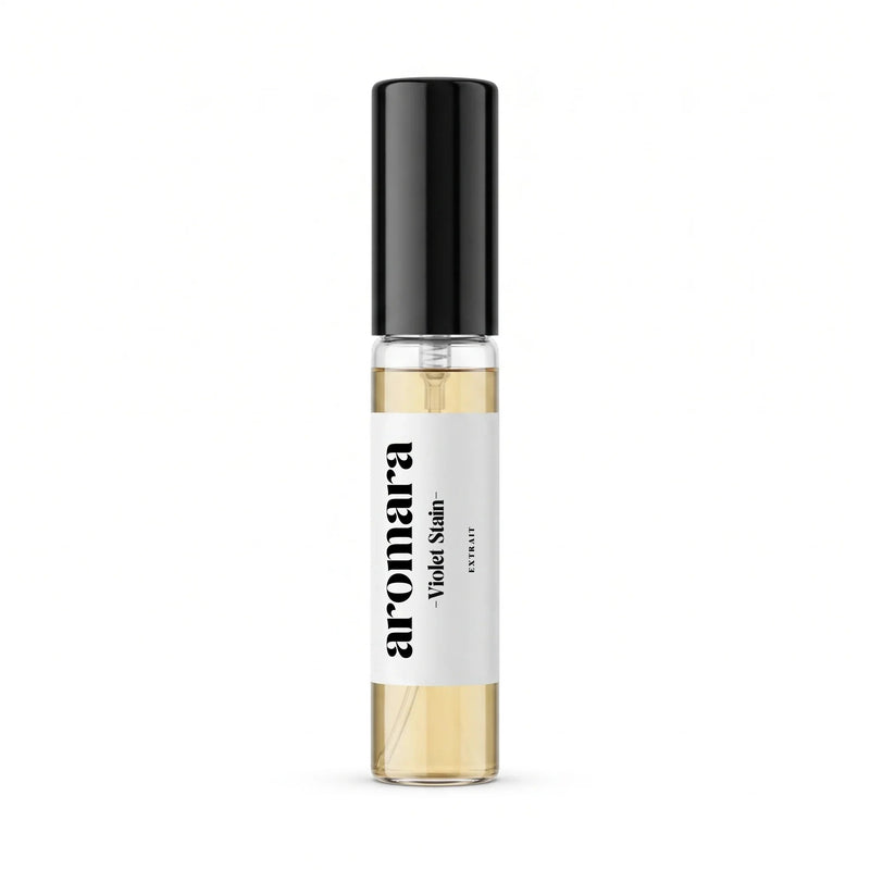 Violet Stain 5ml Extrait sample spray by Aromara, clear glass vial, up to 35% Extrait perfume